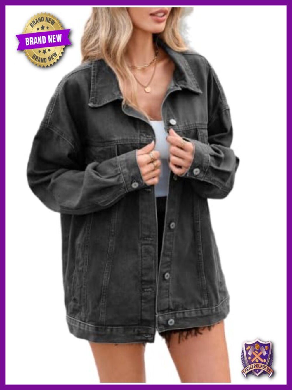 Oversized Women Denim Jacket Boyfriend Trucker Coat Long Sleeve Loose Shacket